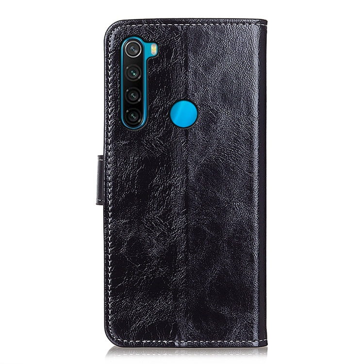 Black leather flip phone case with camera cutouts and side button access for Redmi Note 8 2021