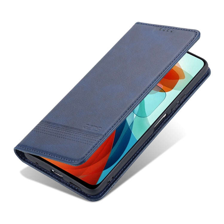 Dark blue folio flip phone case with card slots; view of screen and fold-over cover for Redmi Note 10 Pro 5G