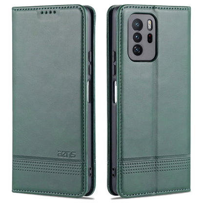 Dark green flip phone case with card slots and magnetic closure for Redmi Note 10 Pro 5G