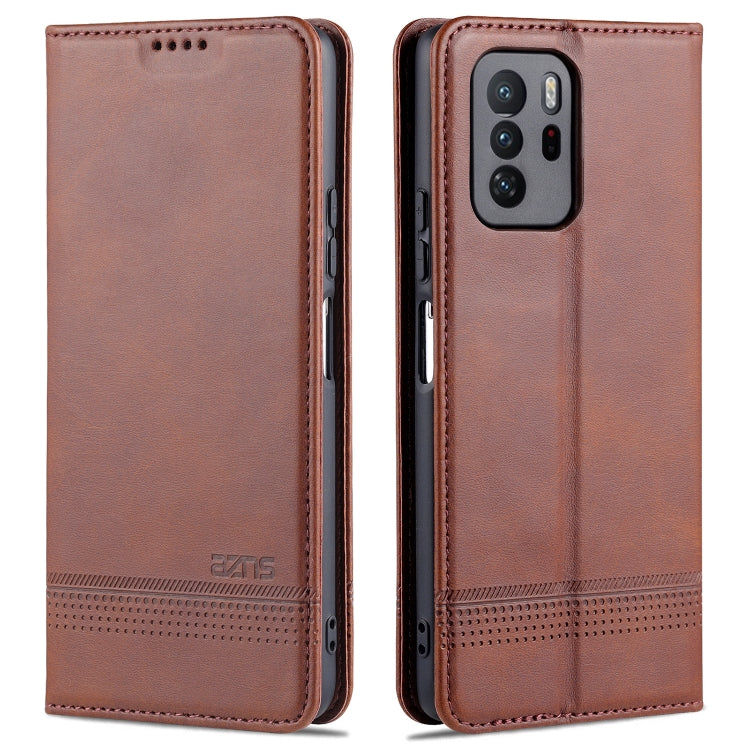 Light brown flip phone case with card slots and magnetic closure for Redmi Note 10 Pro 5G
