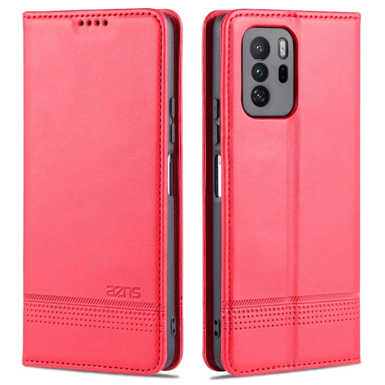 Red/pink flip phone case with card slots and magnetic closure for Redmi Note 10 Pro 5G