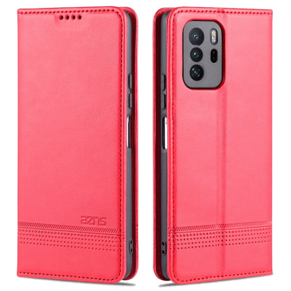 Red/pink flip phone case with card slots and magnetic closure for Redmi Note 10 Pro 5G