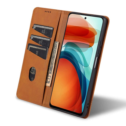 Light brown folio flip phone case with card slots and visible magnetic clasp for Redmi Note 10 Pro 5G