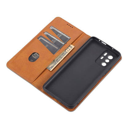 Leather flip phone case with card slots, tan; magnetic closure, camera and speaker cutouts