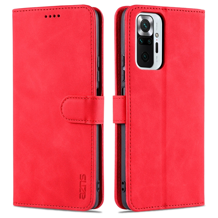 Calf-texture leather flip phone case with card holder, for Xiaomi Redmi Note 10 Pro Max, red