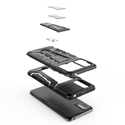 Armored phone case parts with textured back panel and frame pieces