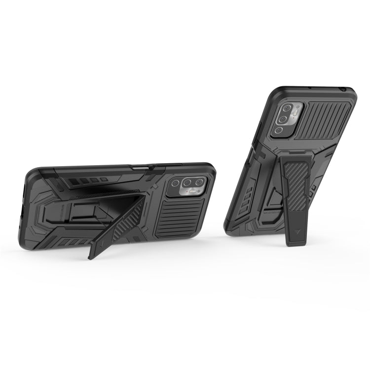 Armored phone case in black with kickstand and textured shockproof design