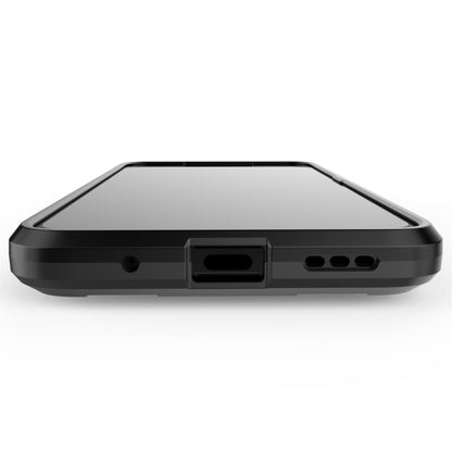 Black rugged shockproof phone case with port cutouts and raised bumper edges