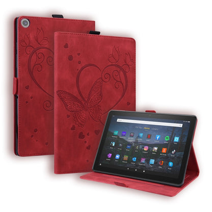 Red leather-look tablet case with butterfly pattern, flip cover and viewing stand