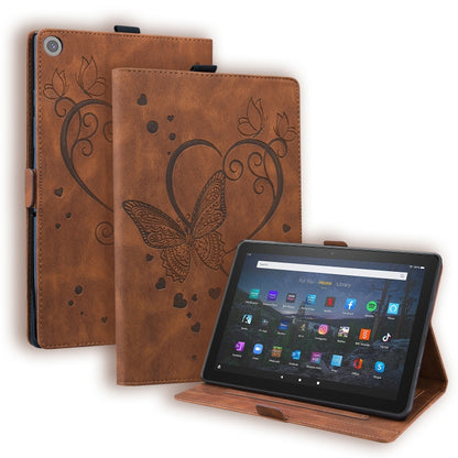Butterfly-pattern leather tablet case in brown with stand and viewing support