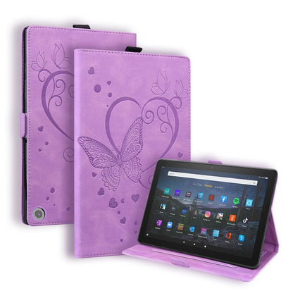 Butterfly-pattern leather tablet case in purple with stand and viewing support