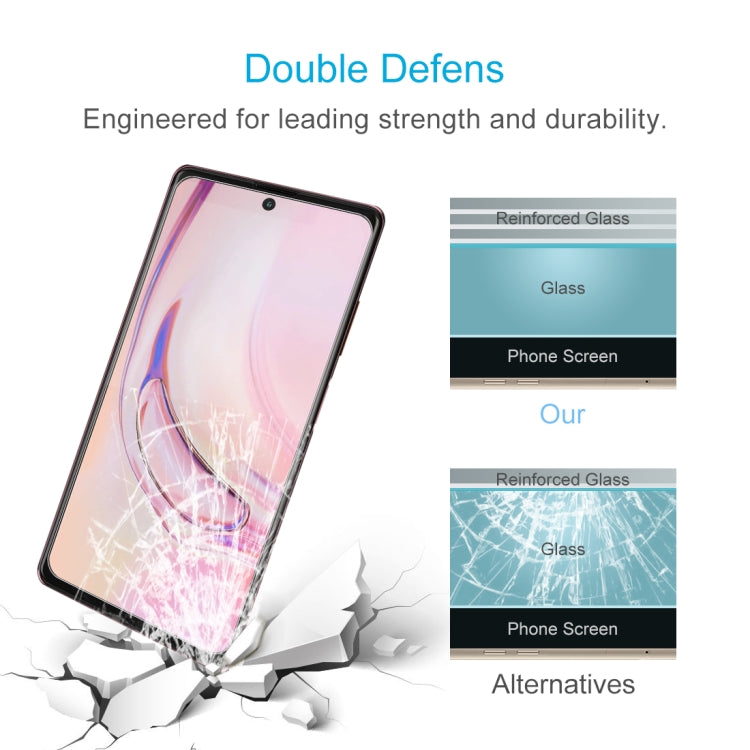 Tempered glass screen protector shown with reinforced strength and impact crack