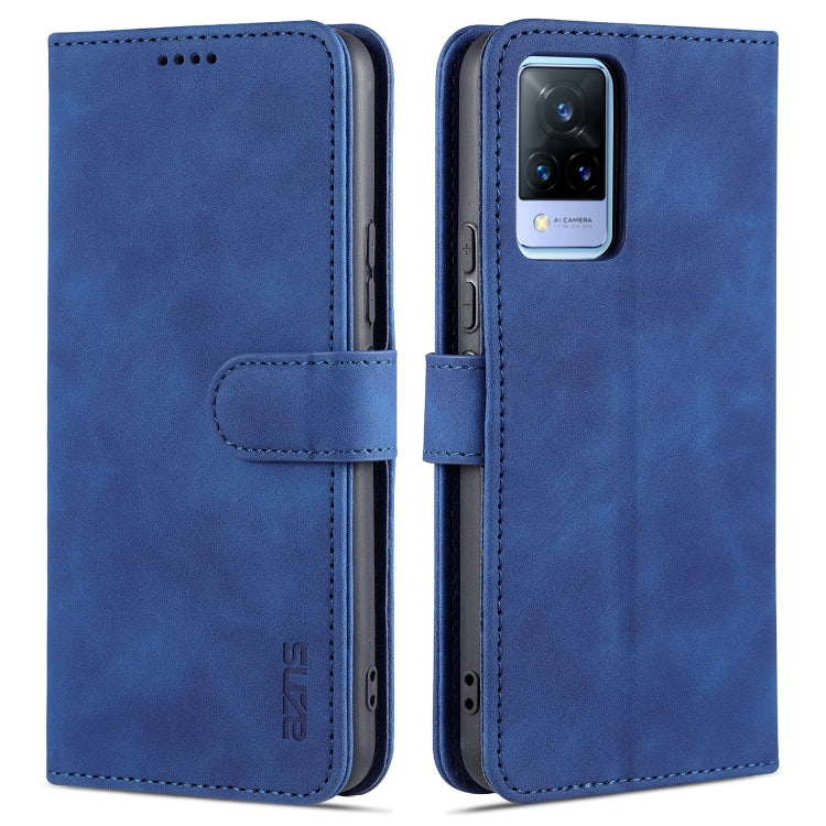 Blue calf-texture leather flip phone case with card slots and holder