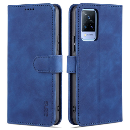 Blue calf-texture leather flip phone case with card slots and holder