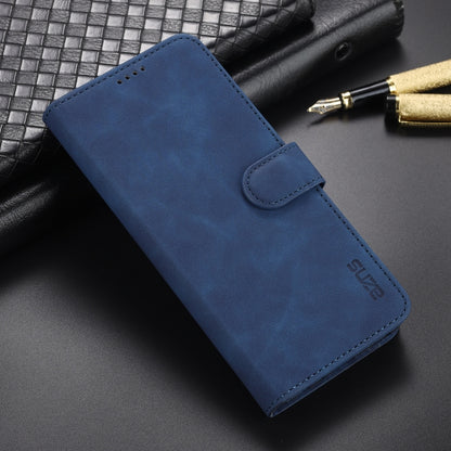 Blue leather wallet-style flip phone case with card slot holder