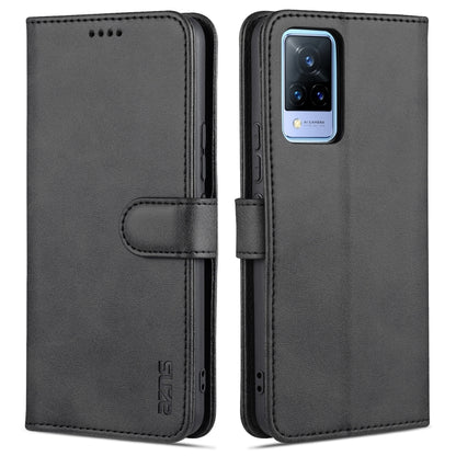 Black calf-texture leather flip phone case with card slots and holder