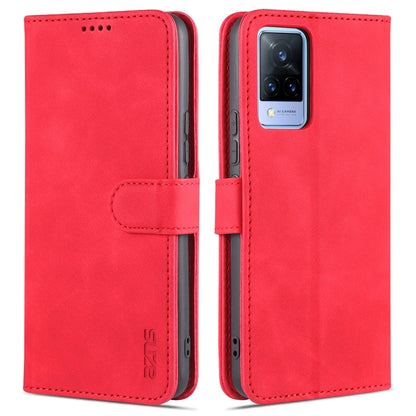 Red calf-texture leather flip phone case with card slots and holder
