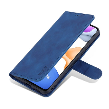 Blue leather flip phone case with card slots and holder, stand mode
