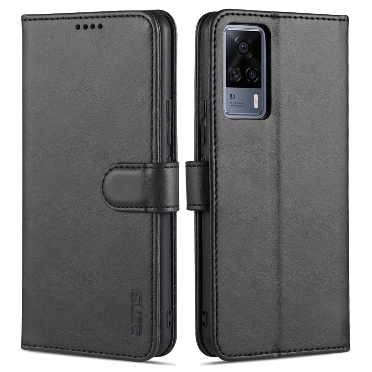 Black leather flip phone case with card slots and holder, dual-sided view