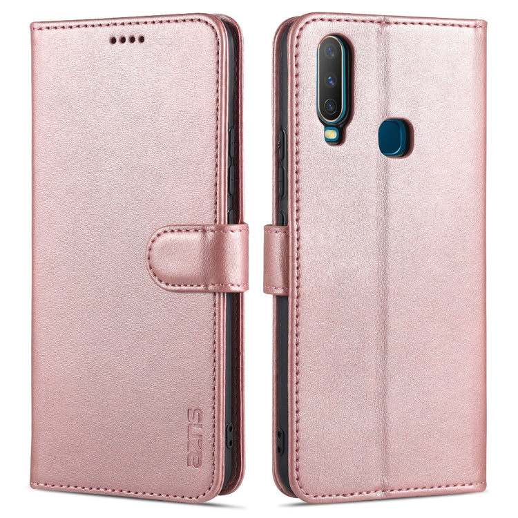Rose pink leather flip phone case with card slots, holder strap, and camera cutout