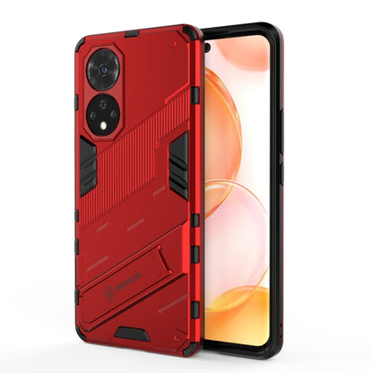 Red rugged phone case with raised camera guards and shockproof TPU bumper