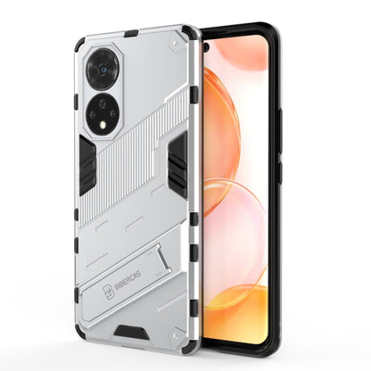 Rugged white shockproof phone case with textured armor, dual camera cutouts, front protection