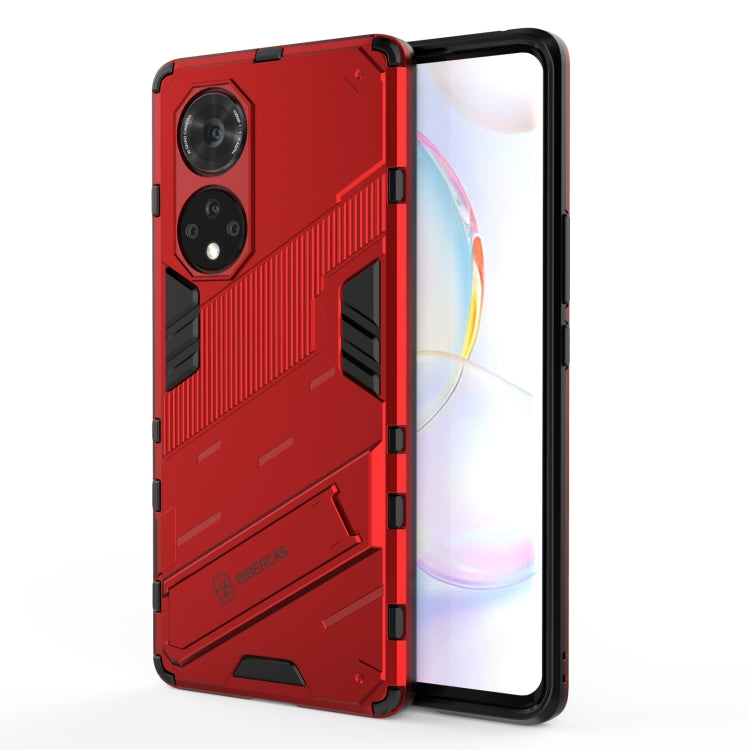 Red rugged phone case with front cover lip and side bumper protection