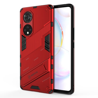 Red rugged phone case with front cover lip and side bumper protection