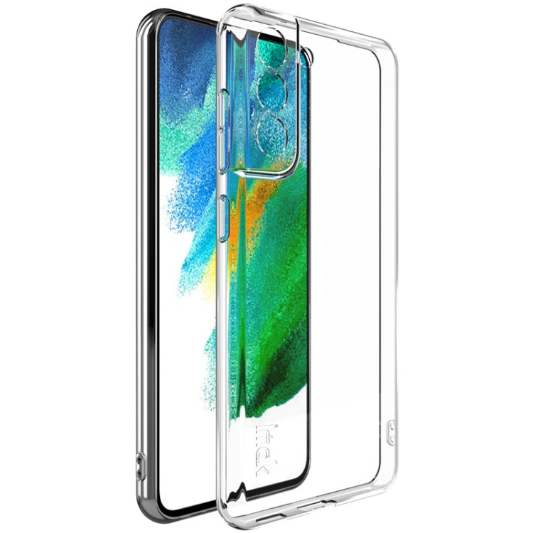 Transparent shockproof TPU phone case with camera cutout and side button openings.