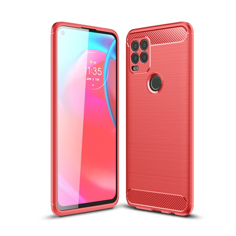 Red brushed carbon fiber TPU phone case with dual camera cutout and grip texture