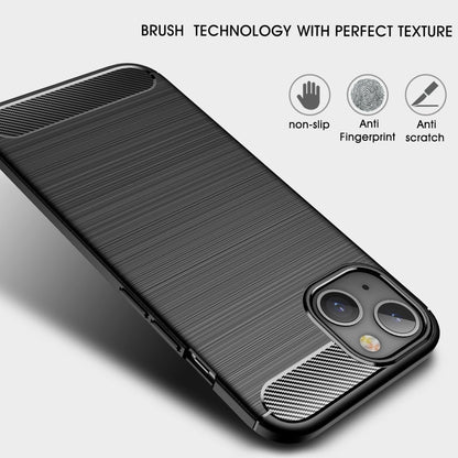 Black phone case with brushed texture and raised camera frame cutout