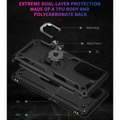 Dual-layer rugged phone case with metal ring kickstand and TPU outer