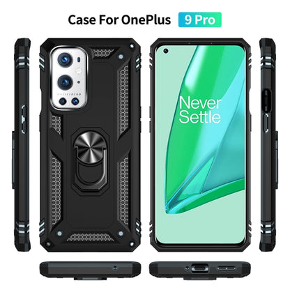 Rugged black phone case with rotating ring kickstand, front and back views