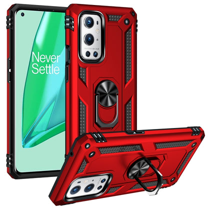 Rugged red protective phone case with rotating ring kickstand