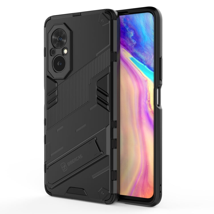 Black shockproof phone case with invisible holder; dual-layer PC + TPU armor.