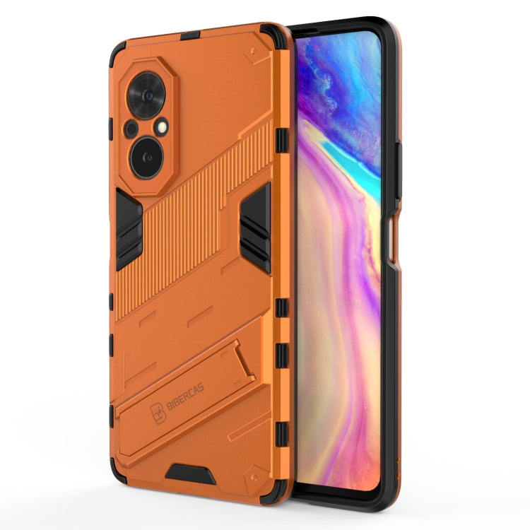 Rugged orange phone case with dual-layer shockproof design and raised camera bumper
