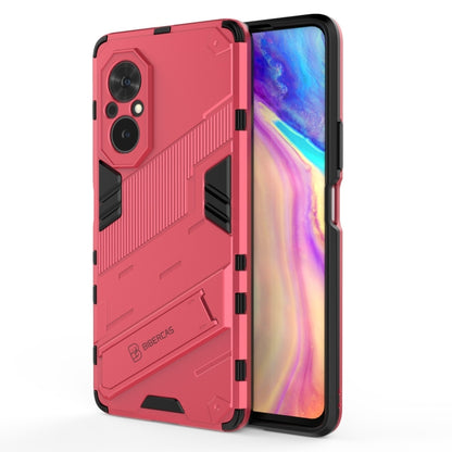 Rugged red phone case with dual-layer shockproof design and raised camera bumper