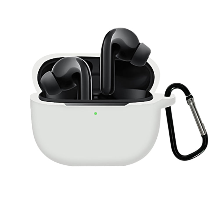 White silicone earbud charging case cover with carabiner clip, full coverage