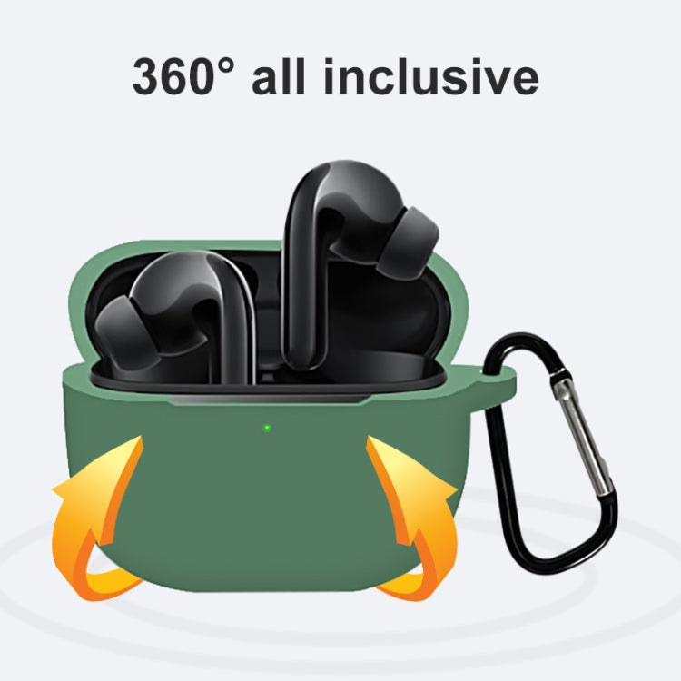 Dark green silicone earbud case cover with hinge guard and carabiner clip