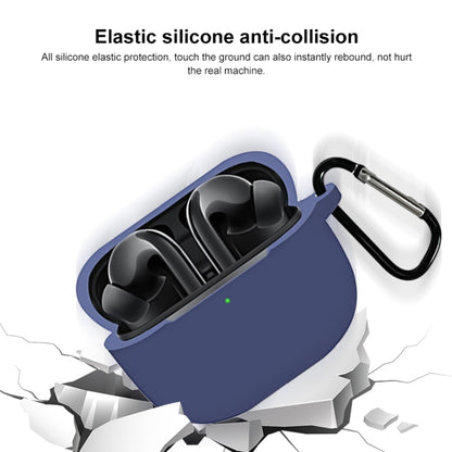 Blue silicone earbud case cover with enclosed earbuds and anti-collision design