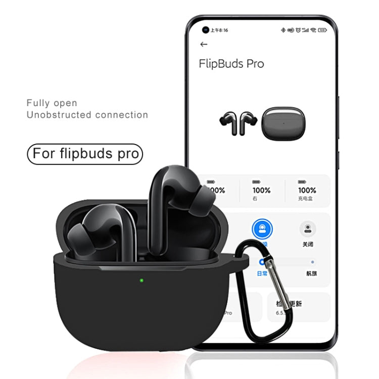 Silicone protective earbud case with full coverage and strap loop, dark gray
