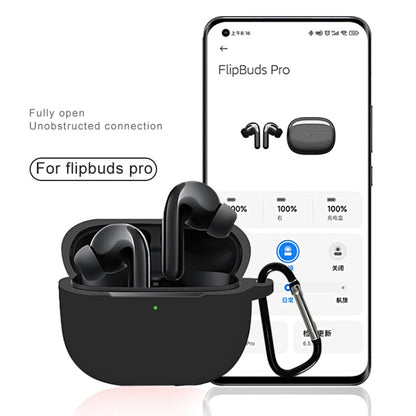 Silicone protective earbud case with full coverage and strap loop, dark gray