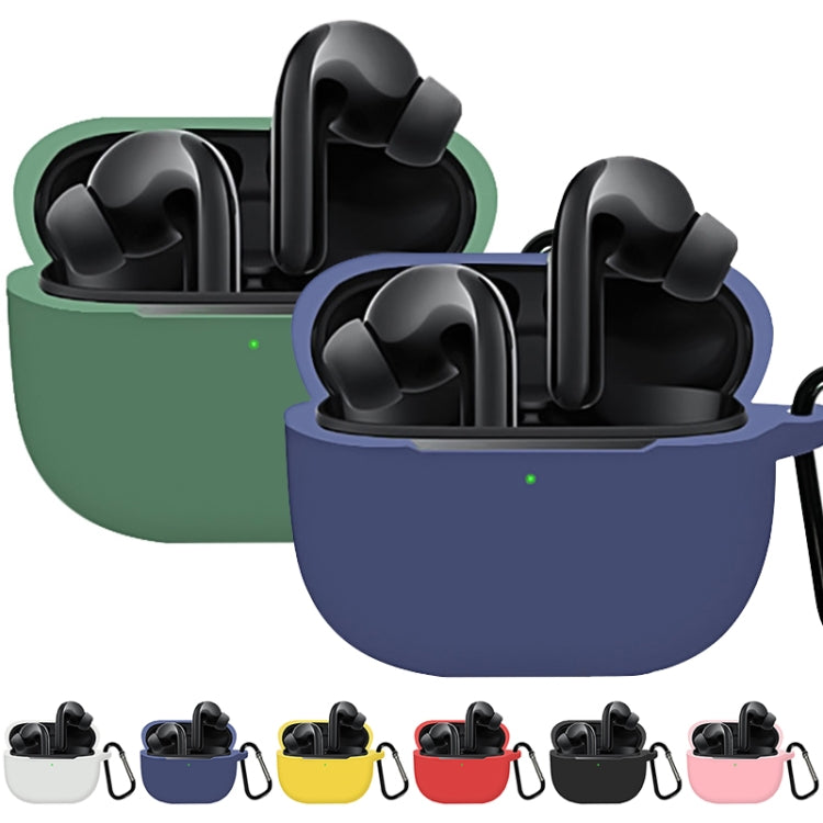 Silicone protective earbud cases in green and blue, full coverage, with strap loops