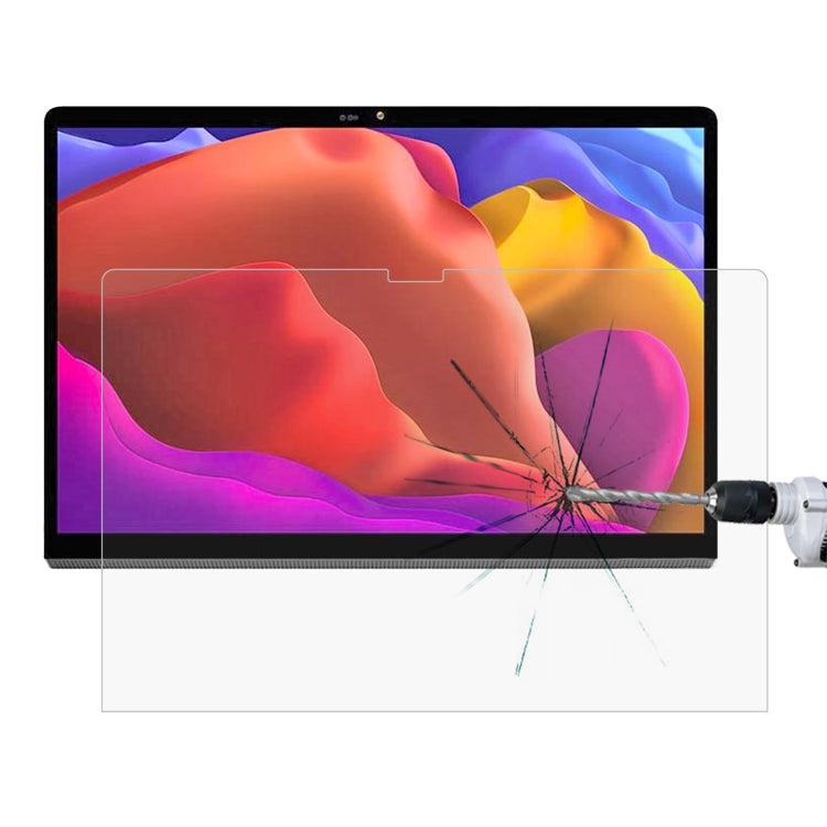Tablet tempered glass screen protector with anti-shatter film, shown on a device display