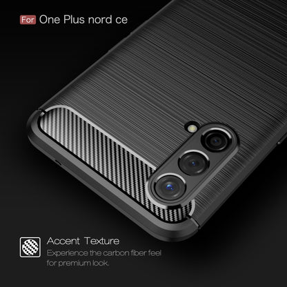 Black TPU phone case with accent carbon-fiber strip and dual camera cutouts on textured back.