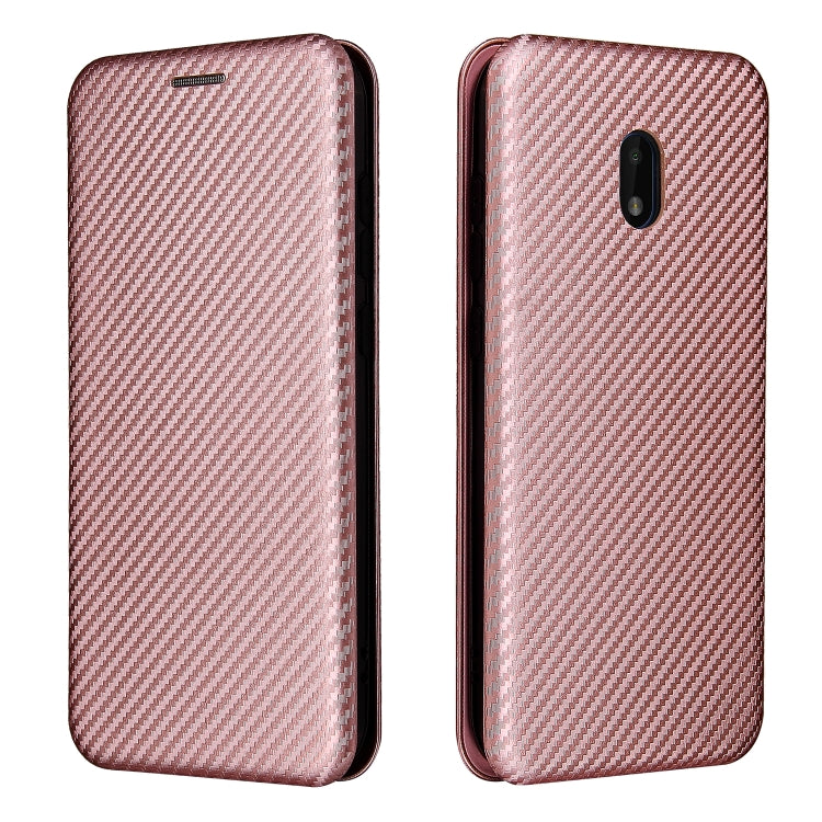 Pink carbon fiber texture flip phone case, slim design with camera cutout