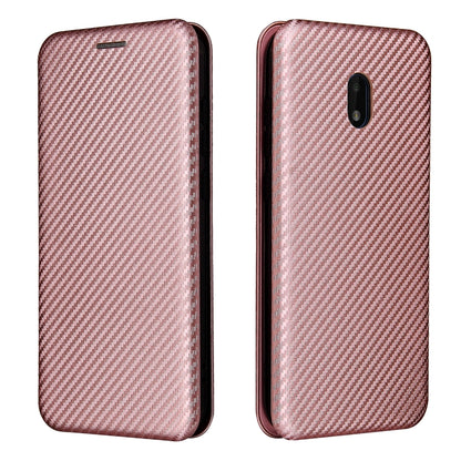 Pink carbon fiber texture flip phone case, slim design with camera cutout