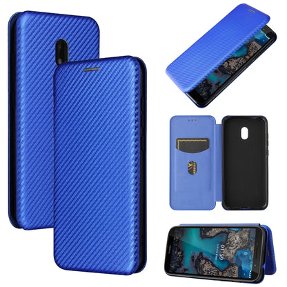 Blue carbon fiber texture magnetic flip phone case with card slot and view window