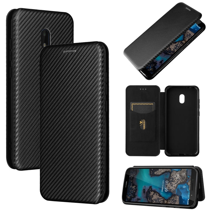 Black carbon fiber texture magnetic flip phone case with card slot and view window
