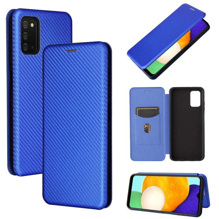 Blue magnetic flip phone case with carbon-fiber texture and card slot, horizontal style